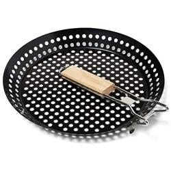 KYNZER BBQ Folding Grill Pan- Heavy Duty Metal - Shrimp, Vegetables, Meat - Smoky Flavor - Bonus Metal BBQ Skewers. Camping Cookware-Kabob-Grill Pan with Folding Handle