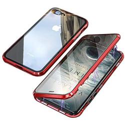 iPhone 7 Case,iPhone 8 Case,360° Full Body,Front and Back of Clear Touchable HD Tempered Glass,with Built-in Screen Protector Magnetic Adsorption Metal Frame Cover Ultra Thin Fit 7/8 4.7inch,Red