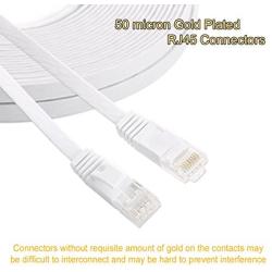 Cat 6 Ethernet Cable 50 ft White - Flat Internet Network Lan patch cords – Solid Cat6 High Speed Computer wire With clips& Snagless Rj45 Connectors for Router, modem – faster than Cat5e/Cat5 - 50 feet