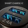 Crave Metal Car Charger [24W 4.8A 2 Port Dual USB] Zinc Alloy Universal Compact 12 Volt Charger, Smart Charge IC Technology - Gunmetal