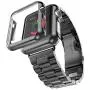 HUANLONG Compatible with Apple Watch Band, Solid Stainless Steel Metal Strap Band w/Adapter+Case Cover for Apple Watch iWatch 38mm (H Black 38mm)