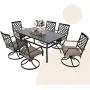 MFSTUDIO 7-Piece Metal Outdoor Patio Dining Bistro Set with 6 Swivel Armrest Chairs and Steel Frame Slat Larger Rectangular Table with 1.57“ Umbrella Hole,1 Table and 6 Backyard Garden Swivel Chairs MFSTUDIO 7-Piece Metal Outdoor Patio Dining Bistro Set with 6 Swivel Armrest Chairs and Steel Frame Slat Larger Rectangular Table with 1.57“ Umbrella Hole,1 Table and 6 Backyard Garden Swivel Chairs