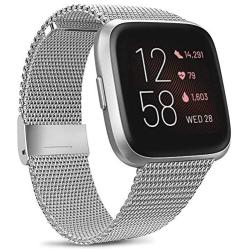 Metal Bands Compatible with Fitbit Versa 2 / Versa/Versa Lite SE Band, Stainless Steel Replacement Sport Bracelet Strap Wristbands with Magnetic Lock for Versa Smartwatch (Large, Silver)