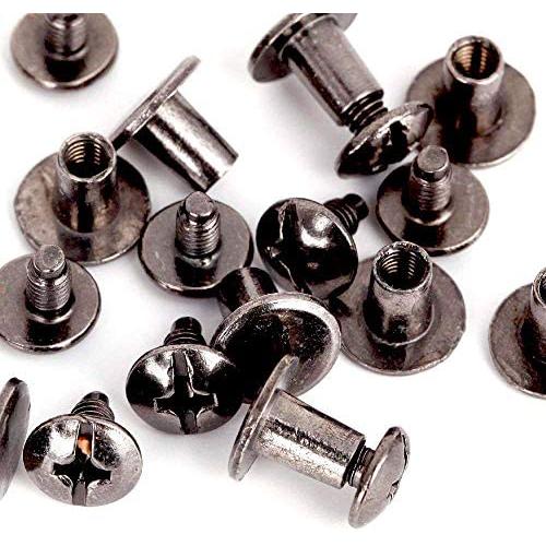 Round Flat Head Chicago Screws Buttons for Leather Crafting, 1/4 Inches (6mm) Repair Screw Post Fastener, Metal Nail Rivet Studs, Black Gunmetal, 30 Sets, Diameter 5/16 Inches (8mm)