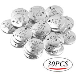 30 Pieces Inspirational Words Charms Round Message Pendants Alloy Beads for Jewelry Making,20mm