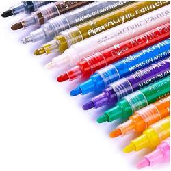 Paint Pens for Rock Painting waterproof Permanent Fast Drying 2 mm Nib For pumpkin Flat Stone Ceramic Glass Mugs Wood Card Fabric Diy Craft Making Acrylic Paint Marker Pens Set Of 12 Colors (12)