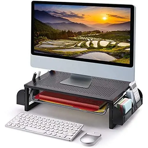 Simple Trending Metal Monitor Riser Stand and Computer Desk Organizer with Drawer, Black Simple Trending Metal Monitor Riser Stand and Computer Desk Organizer with Drawer, Black