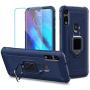 Newseego Compatible with Motorola Moto E 2020 Case with Tempered Glass Screen Protector 【1 Pack】 Metal Ring Holder Kickstand Work with Magnetic Car Mount Shockproof Protective Soft Cover-Blue