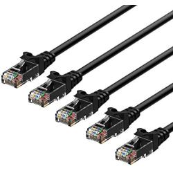 Rankie RJ45 Cat6 Snagless Ethernet Patch Cable, 5-Pack, 1 Foot, Black