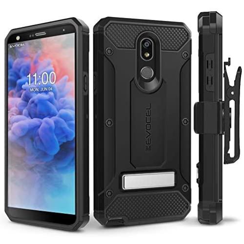 Evocel Explorer Series Pro Phone Case Compatible with Stylo 5 with Glass Screen Protector and Belt Clip Holster, Black