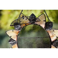 Evergreen Garden Sunflower Metal and Glass Hanging Mesh Bird Feeder - 12.5”W x 3'' D x 17'' H