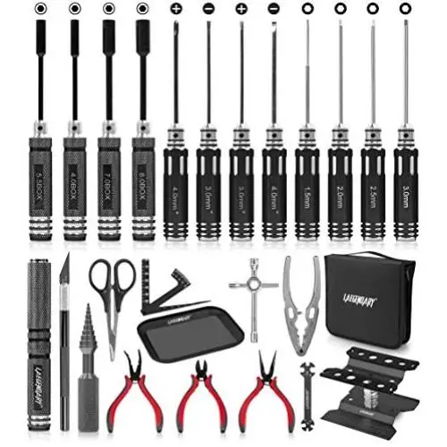 RC Car Tool Kit - Screwdriver Set (Flat, Phillips, Hex), Pliers, Wrench, Body Reamer, Stand, Repair Tools for Quadcopter Drone Helicopter Airplane, Accessories Compatible with Traxxas R C Cars – 25pcs RC Car Tool Kit - Screwdriver Set (Flat, Phillips, Hex), Pliers, Wrench, Body Reamer, Stand, Repair Tools for Quadcopter Drone Helicopter Airplane, Accessories Compatible with Traxxas R C Cars – 25pcs