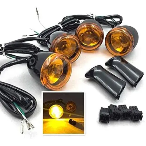 HTTMT MT224-017F+R- Heavy Billet Aluminum Front and Rear Turn Signal Kit Indicator Light Yellow lens With Long Black Heavy Metal Brackets Compatible with 1992-2016 Harley Sportster XL 883 1200 HTTMT MT224-017F+R- Heavy Billet Aluminum Front and Rear Turn Signal Kit Indicator Light Yellow lens With Long Black Heavy Metal Brackets Compatible with 1992-2016 Harley Sportster XL 883 1200