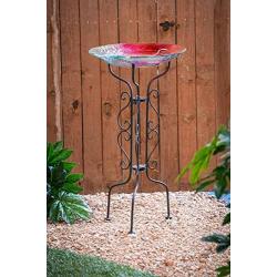 Evergreen Garden Beautiful Summer Tall Metal Bird Bath Stand - 13 x 13 x 32 Inches Fade and Weather Resistant Outdoor Decoration for Homes, Yards and Gardens