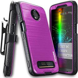 COVRWARE Iron Tank Case for Moto Z3 Play/Moto Z3 with Built-in [Screen Protector] Heavy Duty Full-Body Rugged Holster Armor Case [Brushed Metal Texture Design][Belt Swivel Clip][Kickstand], Magenta