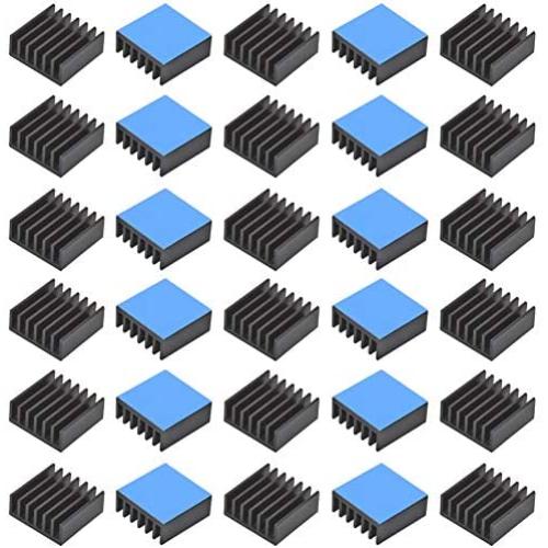 30pcs Aluminum Heatsink 14x14x6mm / 0.55x0.55x0.24 inches with Thermal Conductive Adhesive Tape for Raspberry pi Electronic Chip MOS IC Diode Triode Cooling Heat Dissipation