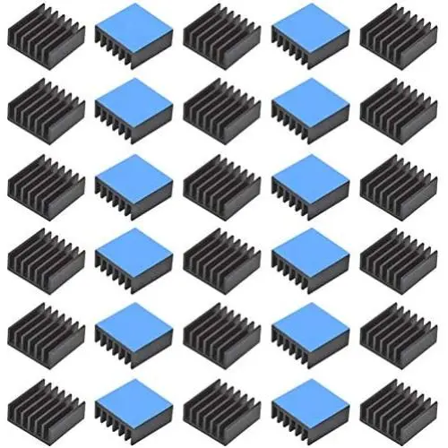 30pcs Aluminum Heatsink 14x14x6mm / 0.55x0.55x0.24 inches with Thermal Conductive Adhesive Tape for Raspberry pi Electronic Chip MOS IC Diode Triode Cooling Heat Dissipation