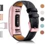 Hotodeal Leather Band Compatible Charge 3, Classic Replacement Genuine Leather Bands Metal Connectors Women Men Small Large Size Silver, Rose Gold, Black