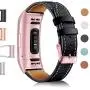 Hotodeal Leather Band Compatible Charge 3, Classic Replacement Genuine Leather Bands Metal Connectors Women Men Small Large Size Silver, Rose Gold, Black