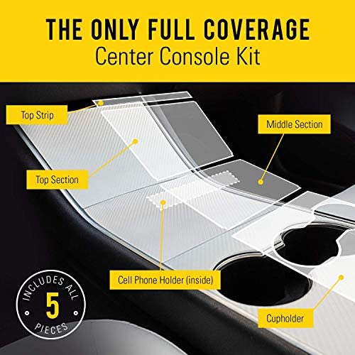 HumanFriendly Tesla Model 3 / Model Y Center Console Wrap Kit w/Extra Cupholder Piece by EV Armor - Carbon Fiber White