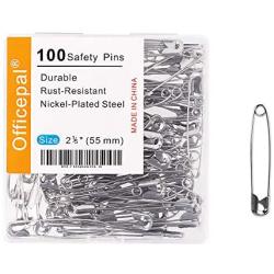 Officepal 100-Piece Safety Pins, Size 4, 2.17'' / 55mm – Durable, Rust-Resistant Nickel Plated Steel Set- Best Sewing Accessories Kit for Baby Clothing, Crafts & Arts