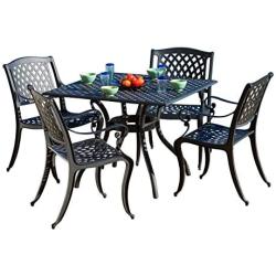 Christopher Knight Home Hallandale Cast Aluminum Outdoor Dining Set, 5-Pcs Set, Black Sand