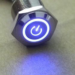 ESUPPORT 16mm 12V 3A Power Symbol Angel Eye Halo Car Blue LED Light Metal Push Button Toggle Switch Socket Plug Wire