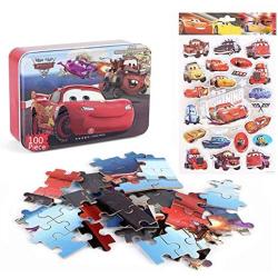 NEILDEN Disney Puzzles and Stickers, 100 Piece Jigsaw Puzzle for Kids Ages 4-8, Cute Foam Stickers Set for Toddlers and Children, Applying to Scrapbook, Teacher Reward，Party Favors (Cars 1)