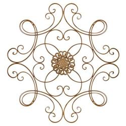 Besti Scrolled Metal Medallion Wall Decor - Vintage Decoration for Home, Kitchen, Office, Porch, Patio - Circular, Antique Style Gold Iron Artwork Ornament - Great House, Christmas Gift - 24 1/2 Inch
