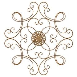 Besti Scrolled Metal Medallion Wall Decor - Vintage Decoration for Home, Kitchen, Office, Porch, Patio - Circular, Antique Style Gold Iron Artwork Ornament - Great House, Christmas Gift - 24 1/2 Inch