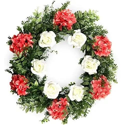 flybold Spring Wreaths Front Door Wreath Outdoor Summer Wreaths 23 Inch Large with Artificial Pink Hydrangea Flower and White Rose Welcome Decor for All Seasons flybold Spring Wreaths Front Door Wreath Outdoor Summer Wreaths 23 Inch Large with Artificial Pink Hydrangea Flower and White Rose Welcome Decor for All Seasons
