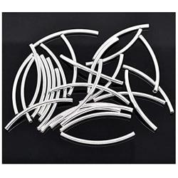 100 Pieces 3mm by 50mm Silver Plated Metal Long Curved Noodle Tube Beads