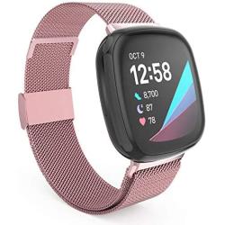 HAYUL Bands Compatible with Fitbit Versa 3/Fitbit Sense for Women Men, Stainless Steel Metal Replacement Mesh Bracelet Strap Wristbands for Fitbit Versa 3/Sense Smart Watch (Small, Rose Gold)