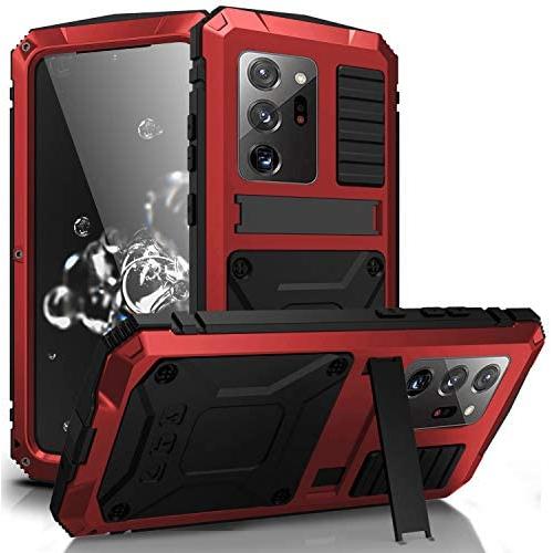 Simicoo Samsung Note 20 Ultra Metal Case with Screen Protector Military Rugged Heavy Duty Shockproof with Stand Camera Protector Full Cover case for Note 20 Ultra (Red)
