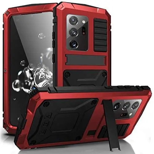 Simicoo Samsung Note 20 Ultra Metal Case with Screen Protector Military Rugged Heavy Duty Shockproof with Stand Camera Protector Full Cover case for Note 20 Ultra (Red)