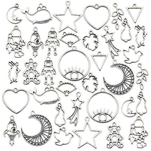 70PCS Bezel Charms Pendants Open Back Bezel Pendants Hollow Mold Pendants Assorted Geometric Hollow Pressed Flower Frame Pendant DIY Crafts for Resin Earrings Necklace Bracelet (M333)