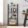 BON AUGURE Ladder Shelf 4 Tier Leaning Industrial Bookshelf, Rustic Wood Metal Ladder Bookcase, Standing Storage Book Shelves for Living Room (Dark Gray Oak)