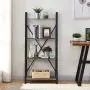 BON AUGURE Ladder Shelf 4 Tier Leaning Industrial Bookshelf, Rustic Wood Metal Ladder Bookcase, Standing Storage Book Shelves for Living Room (Dark Gray Oak)