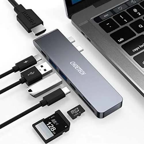 MacBook Pro USB Adapter, CHOETECH 7-in-1 MacBook Air Adapter with 4K HDMI, 2 USB 3.0, 100W USB C Power Delivery, Micro SD/SD Card Reader for MacBook Pro 2020/2019/2018/2017, MacBook Air 2020/2019 MacBook Pro USB Adapter, CHOETECH 7-in-1 MacBook Air Adapter with 4K HDMI, 2 USB 3.0, 100W USB C Power Delivery, Micro SD/SD Card Reader for MacBook Pro 2020/2019/2018/2017, MacBook Air 2020/2019