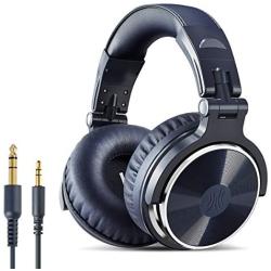 OneOdio Over Ear Headphone, Wired Bass Headsets with 50mm Driver, Foldable Lightweight Headphones with Share Port and Mic for Recording Monitoring Mixing Podcast Guitar PC TV (Dark Blue)