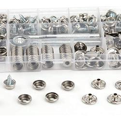 AIEX Canvas Snaps Kit, Stainless Steel Fastener Screw Snaps for Furniture Canvas Marine Grade Boat Cover Snap Silver Metal Snap Button Kit with Setting Tool (150 PCS)