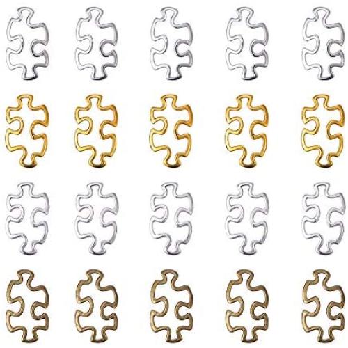 PH PandaHall 60 pcs 4 Colors Tibetan Style Alloy Autism Awareness Charms Puzzle Piece Metal Link for Bracelet Jewelry DIY Craft Making