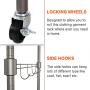 Kemanner Heavy Duty Rolling Garment Rack 3-Tiers Wire Shelving W/ Double Rods & Lockable Wheels & 1 Pair Side Hooks - Hold Up to 400Lbs (Gray, 2Rod 2Hook)