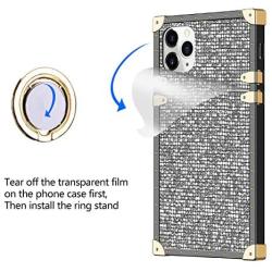 Wollony for iPhone 11 Pro Max Case with Kickstand Ring Holder Square Edge for Hippie Women Retro Bling Soft Protective Metal Reinforced Corners Shockproof Cover for iPhone 11 Pro Max 6.5inch Diamond