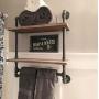 Ucared 2-Tier Vintage Industrial Pipe Bathroom Shelves Wall Mounted,24'' Rustic Wall Shelf with Bath Towel Bars,Farmhouse Towel Rack,Metal & Wooden Floating Shelves,Over The Toilet Storage Shelf