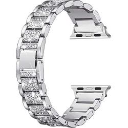 Compatible with Apple Watch Band 38mm 40mm 42mm 44mm SE Series 6 5 4 3 2 1,Replacement Bling Watch Band,Dressy Jewelry Metal Wristband Strap Diamond Rhinestone (Silver, 42/44mm)