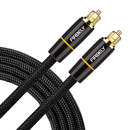 FIRBELY Digital Optical Audio Toslink Cable Male to Male- 24K Glod Plated Metal Connectors and Braided Jacket 10 feet