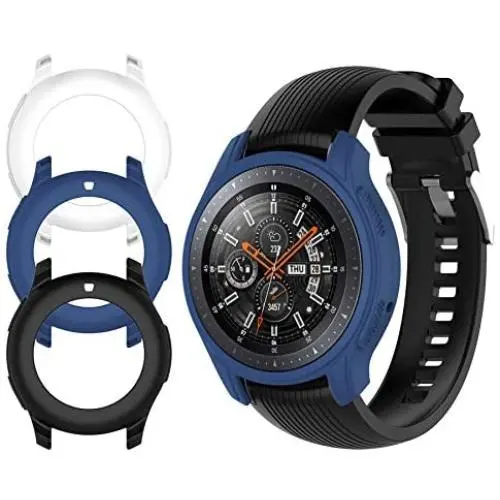 Case Fit Samsung Galaxy Watch (46mm) /Gear S3 Frontier Protector Case, 3Pcs Soft TPU Shock-Proof Protective Bumper Sleeve Cover Case for Galaxy Watch (46mm) /Gear S3 Frontier (Black Blue White)