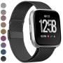 MEFEO Compatible with Fitbit Versa Bands, Stainless Steel Metal Band Mesh Bracelet with Strong Magnet Lock Wristbands Replacement for Fitbit Versa/Versa 2/Versa Lite/SE (Black, Small)