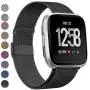 MEFEO Compatible with Fitbit Versa Bands, Stainless Steel Metal Band Mesh Bracelet with Strong Magnet Lock Wristbands Replacement for Fitbit Versa/Versa 2/Versa Lite/SE (Black, Small)